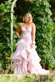 Chiffon Tiered A-Line Pleated Empire Strapless Party Prom Dress