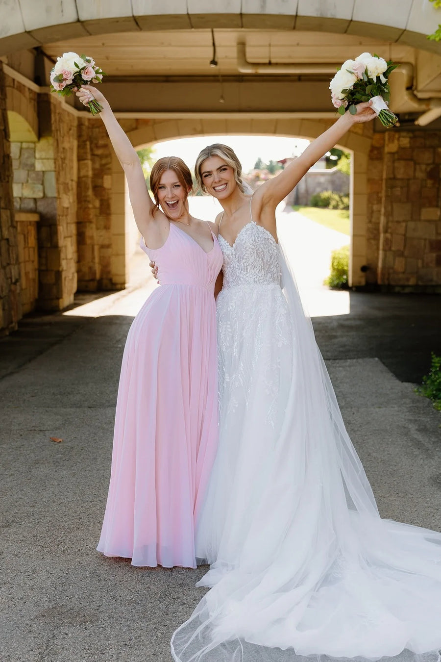 Pink A-Line V-Neck Sleeveless Chiffon A-Line Bridesmaid Dress