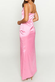 Pink Fitted V-Neck Sleeveless Party Prom Dress With Slit