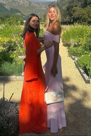 Pink Off-Shoulder Empire Party Prom Dress With Slit