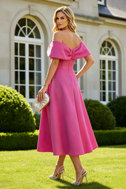 Pink Satin A-Line Off-Shoulder Mother Of The Bride Dress With Pockets