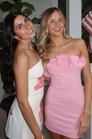 Pink Satin Bodycon Ruffle Straps Mini Homecoming Graduation Dress