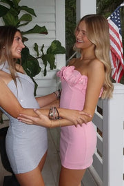 Pink Satin Bodycon Ruffle Straps Mini Homecoming Graduation Dress