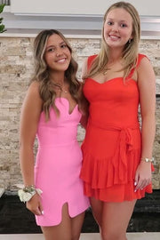 Pink Satin Sheath Empire Strapless Mini Party Homecoming Dress