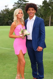 Pink Satin Sheath Empire Strapless Mini Party Homecoming Dress