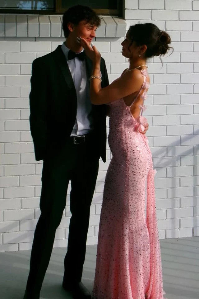 Sparkly Sequin Mermaid Open Back Sleeveless Party Prom Dress
