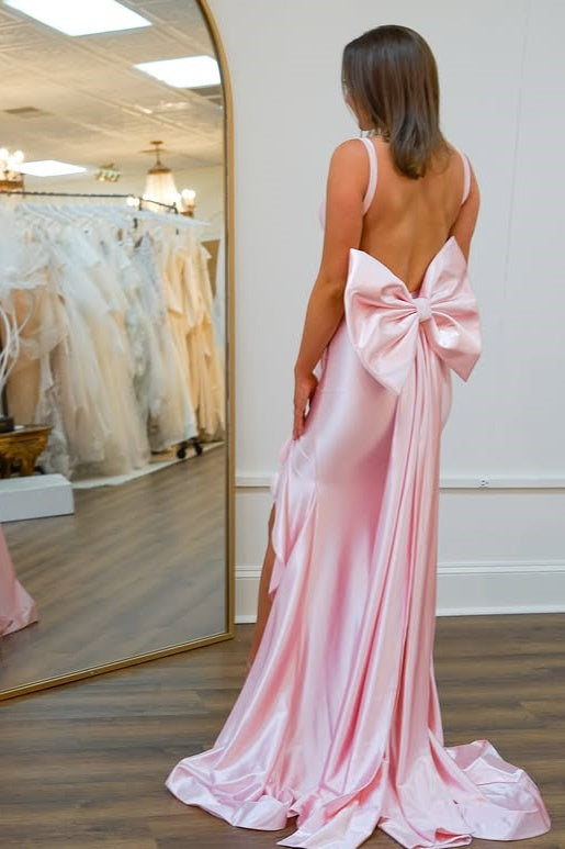 Pink Sweetheart Backless Mermaid Satin Ruffle Party Prom Dress