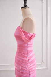 Pink Sweetheart Off-Shoulder Ruched Sheer Chiffon Prom Party Dress