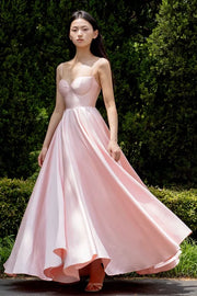 Pink Sweetheart Spaghetti Straps Satin A-Line Party Prom Dress