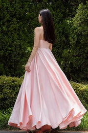 Pink Sweetheart Spaghetti Straps Satin A-Line Party Prom Dress