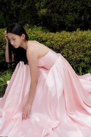 Pink Sweetheart Spaghetti Straps Satin A-Line Party Prom Dress