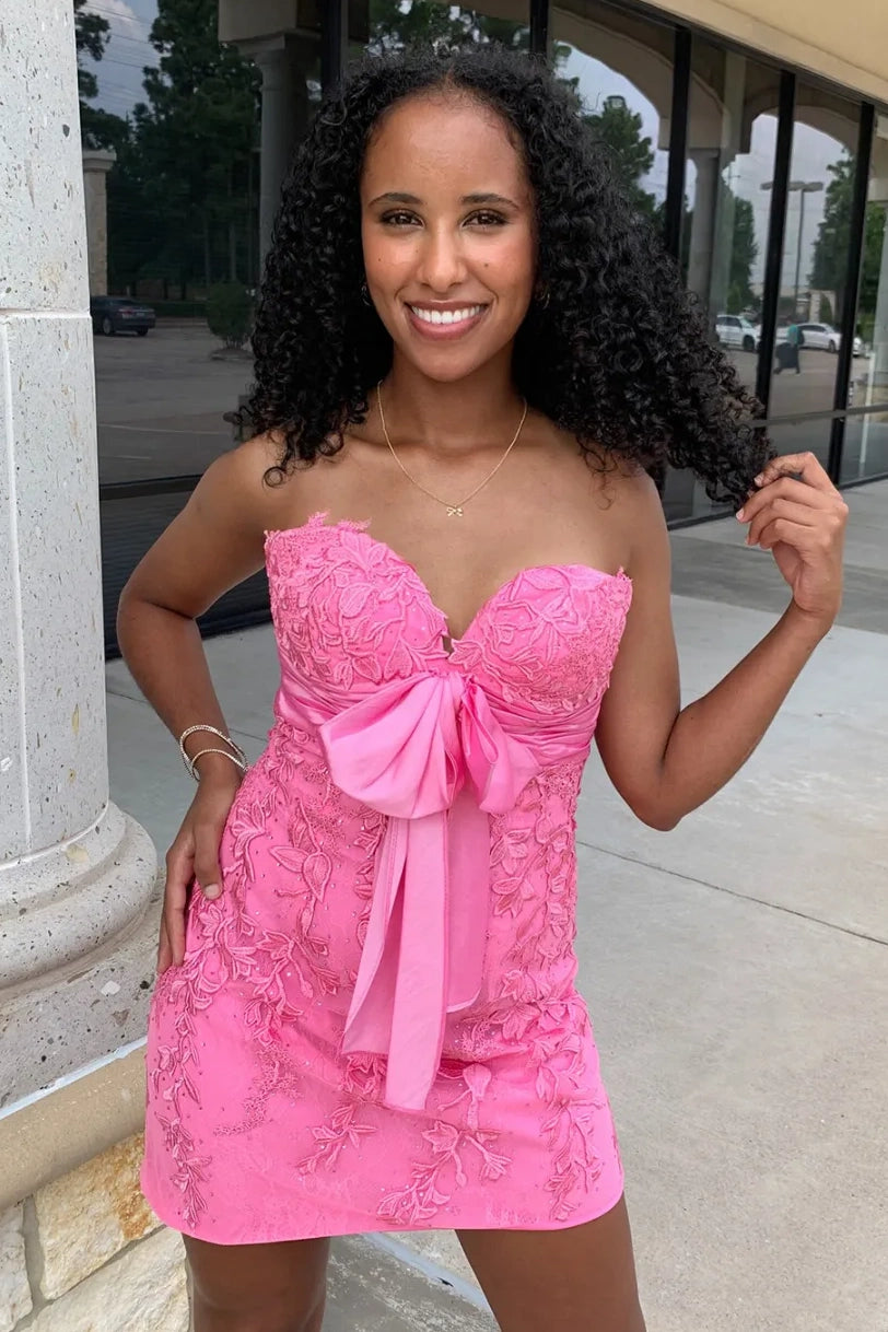 Pink Sweetheart Strapless Lace Fitted Short Homecoming Dress Pink / Custom Size
