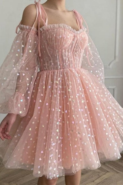 Pink Tulle A-Line Empire Sweetheart Homecoming Dress
