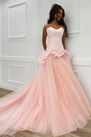 Pink Two Tone Sweetheart Strapless A-Line Party Prom Dress With Train