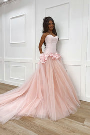 Pink Two Tone Sweetheart Strapless A-Line Party Prom Dress With Train
