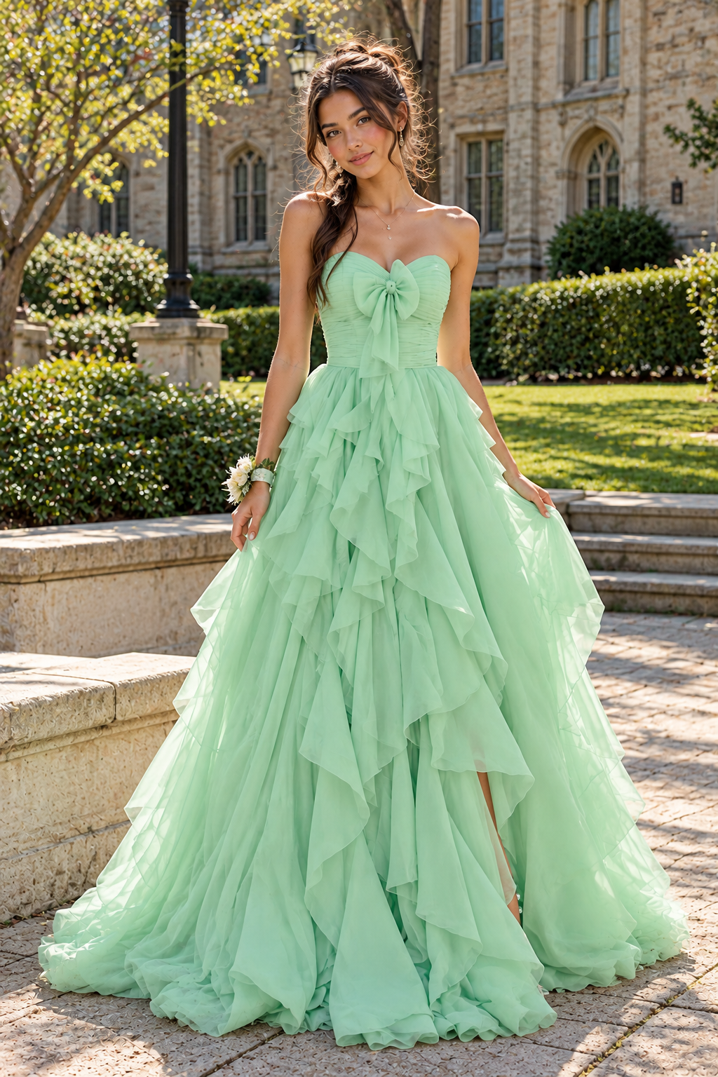 Pleated Empire Sweetheart Sleeveless Chiffon A-Line Ruffle Party Prom Dress
