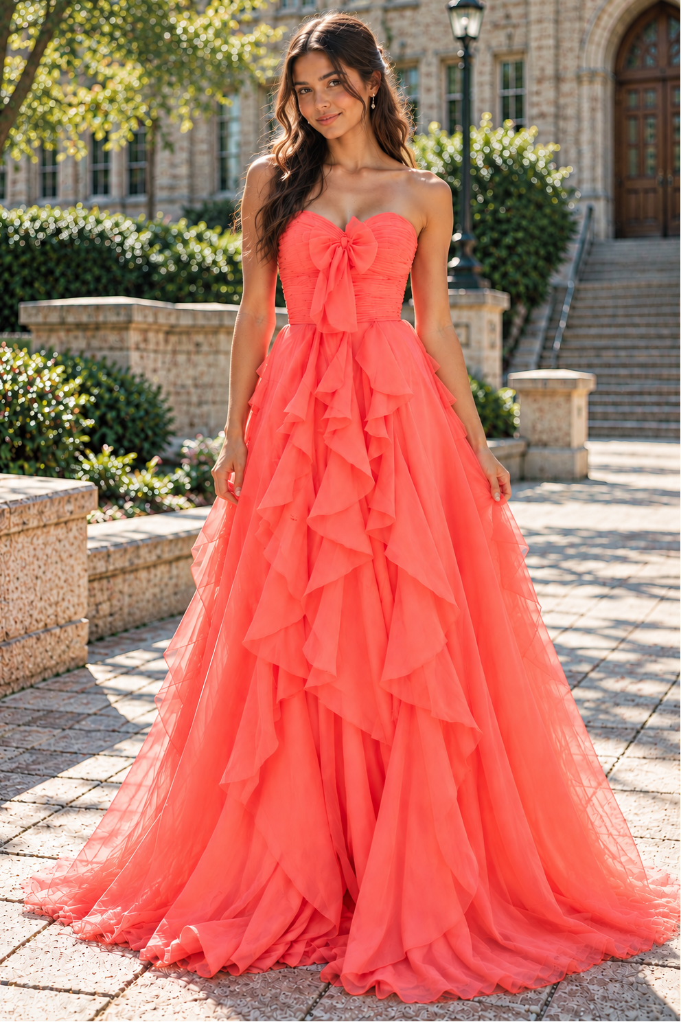 Pleated Empire Sweetheart Sleeveless Chiffon A-Line Ruffle Party Prom Dress