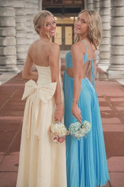Pleated Satin A-Line Sleeveless Floor-Length Party Prom Dress