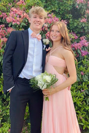 Pleated Satin A-Line Sleeveless Floor-Length Party Prom Dress