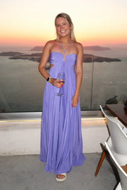 Pleated Satin A-Line Sleeveless Floor-Length Party Prom Dress