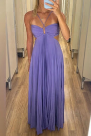 Pleated Satin A-Line Sleeveless Floor-Length Party Prom Dress