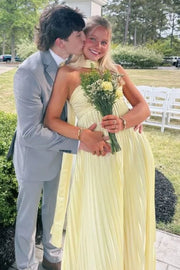 Pleated Satin A-Line Sweetheart Strapless Empire Long Party Prom Dress