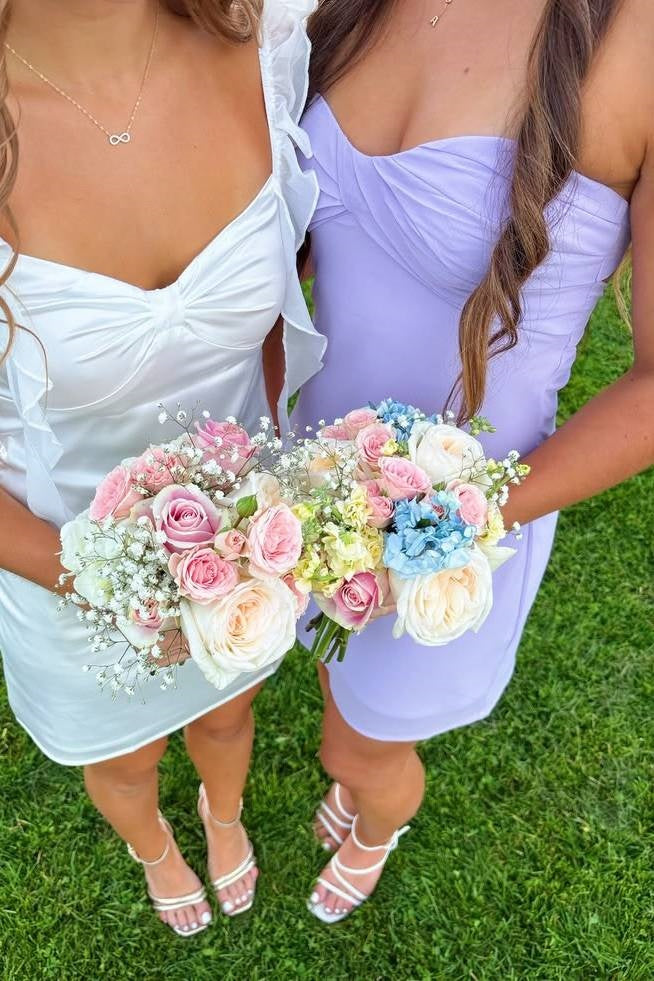 Pleated Strapless Casual Satin Short Party Homecoming Dress