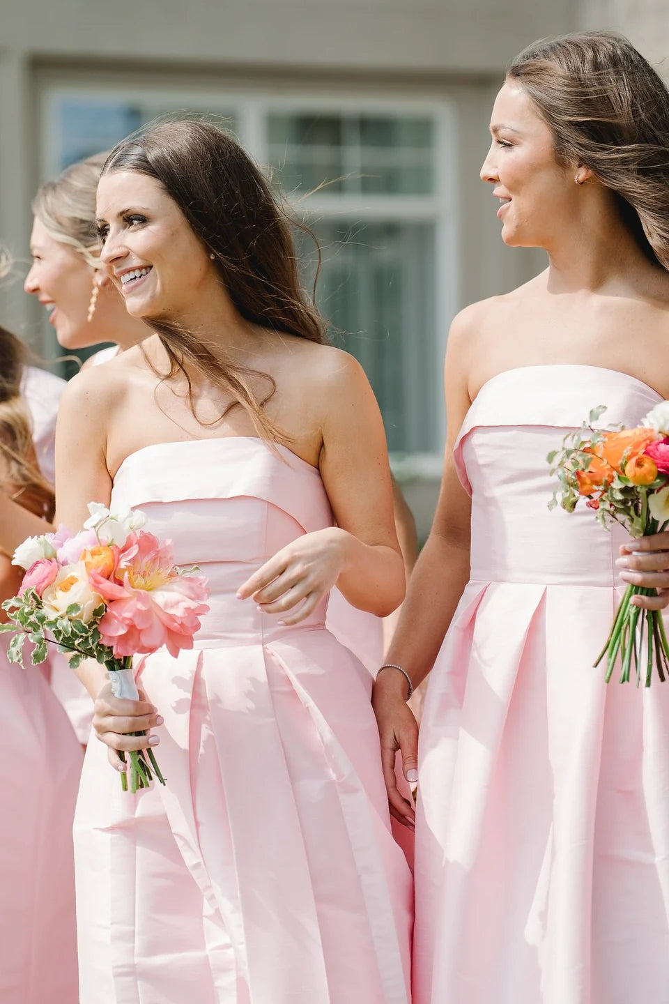 Pleated Strapless Empire A-Line Satin Bridesmaid Dress