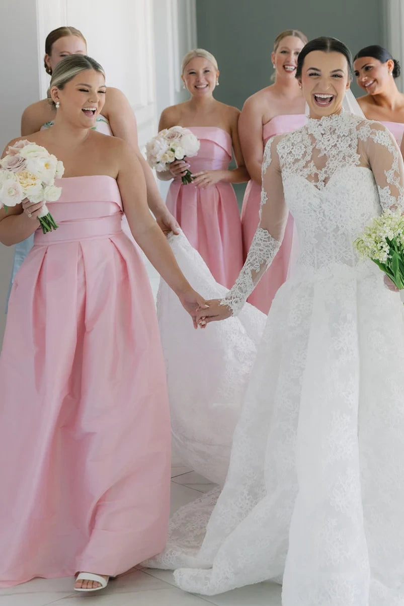 Pleated Strapless Empire A-Line Satin Bridesmaid Dress