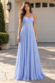 Pleated Sweetheart Strapless A-Line Satin Long Party Prom Dress
