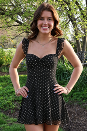 Polka Dots Chiffon A-Line Ruffle Straps Lace-Up Homecoming Dress