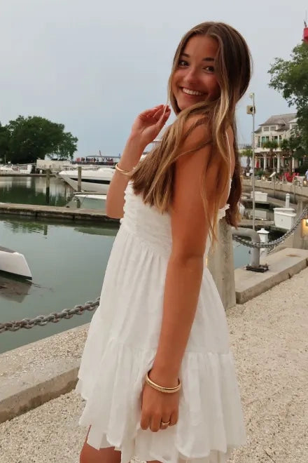 Pretty A-Line Empire Spaghetti Straps Tiered Mini Graduation Party Dress