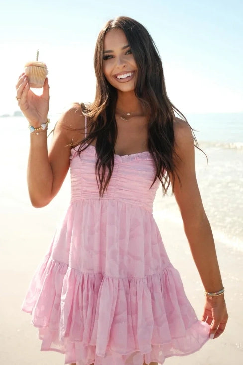 Pretty A-Line Empire Spaghetti Straps Tiered Mini Graduation Party Dress