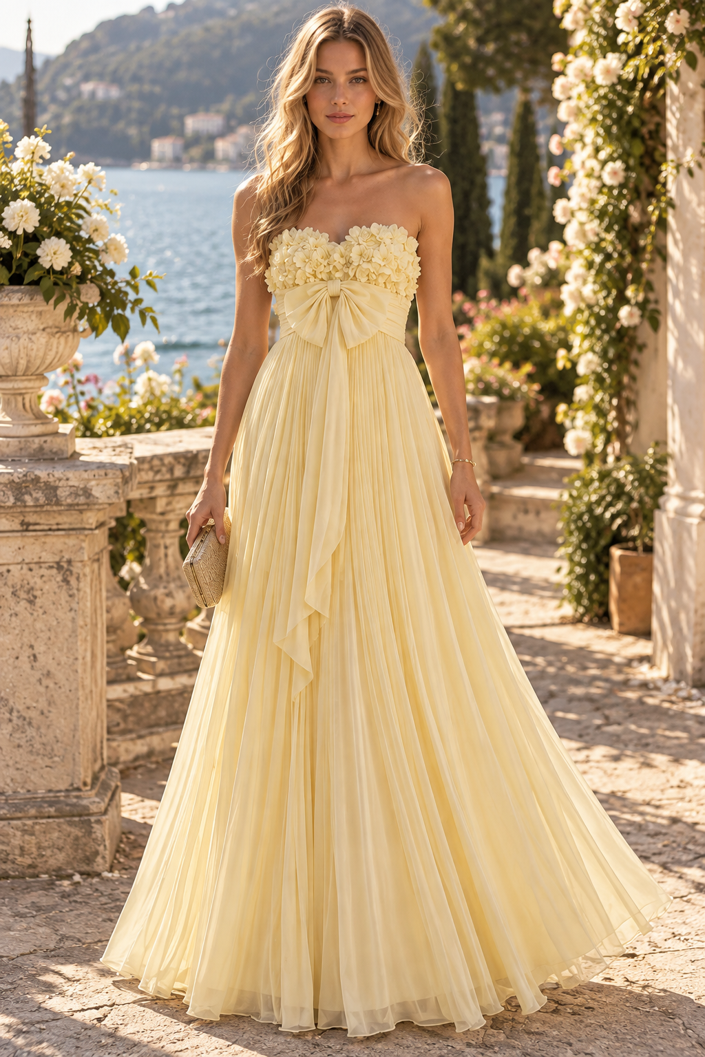 Pretty Floral Sweetheart Strapless Chiffon A-Line Party Prom Dress