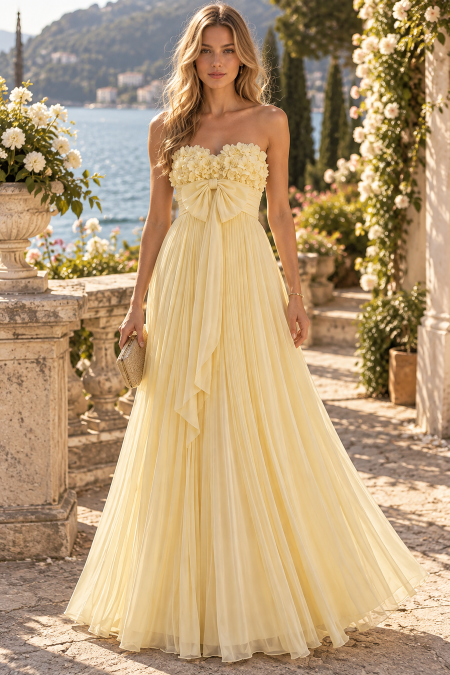 Pretty Floral Sweetheart Strapless Chiffon A-Line Party Prom Dress