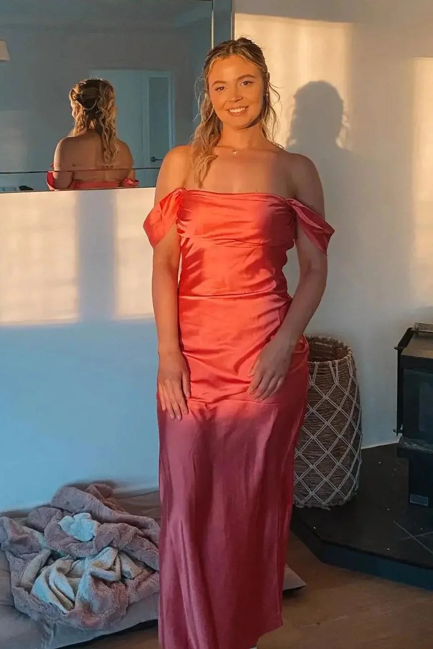 Pretty Off-Shoulder Sleeveless Satin Fitted Party Prom Dress