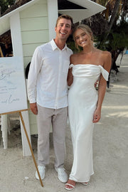 Pretty Off-Shoulder Sleeveless Satin Fitted Party Prom Dress