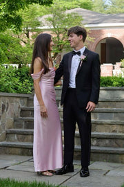 Pretty Off-Shoulder Sleeveless Satin Fitted Party Prom Dress