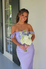 Pretty Off-Shoulder Sleeveless Satin Fitted Party Prom Dress