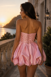 Pretty Pink A-Line Straps Sequin And Satin Lace-Up Homecoming Dress