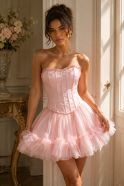 Pretty Pink A-Line Sweetheart Strapless Two Tone Short Party Homecoming Dress