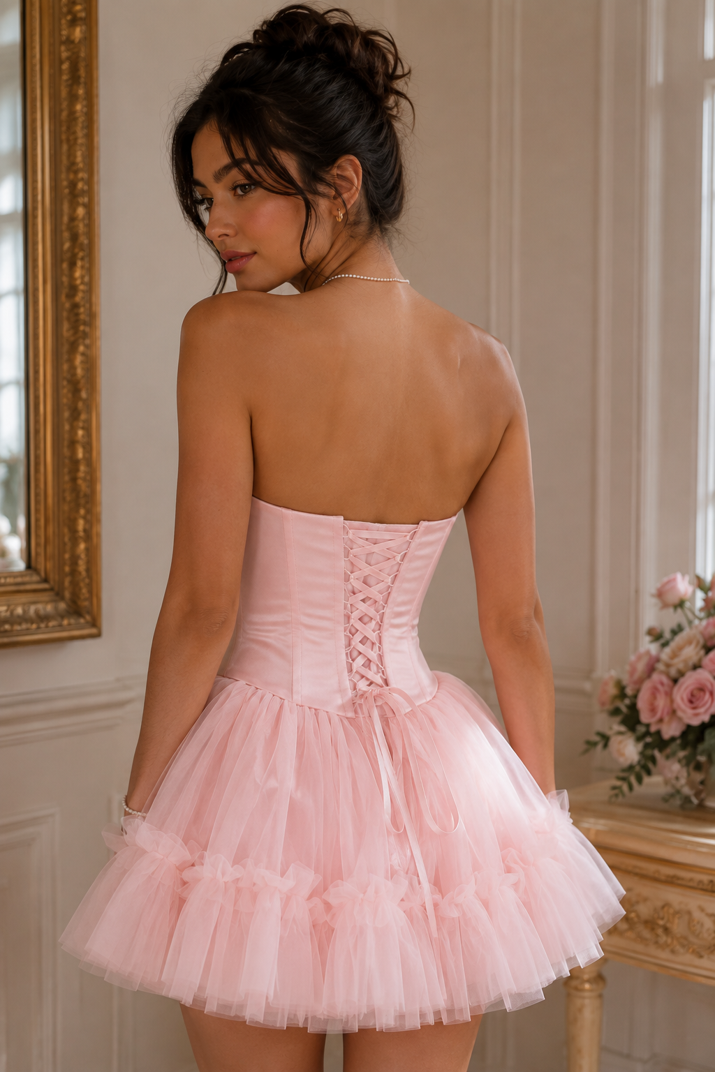 Pretty Pink A-Line Sweetheart Strapless Two Tone Short Party Homecoming Dress