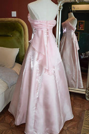 Pretty Pink Satin A-Line Spaghetti Straps Party Prom Dress