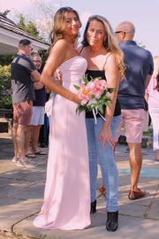 Pretty Pink Satin Mermaid Sweetheart Strapless Split Party Prom Dress