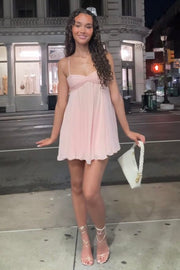 Pretty Pink Spaghetti Straps A-Line Chiffon Mini Summer Party Dress