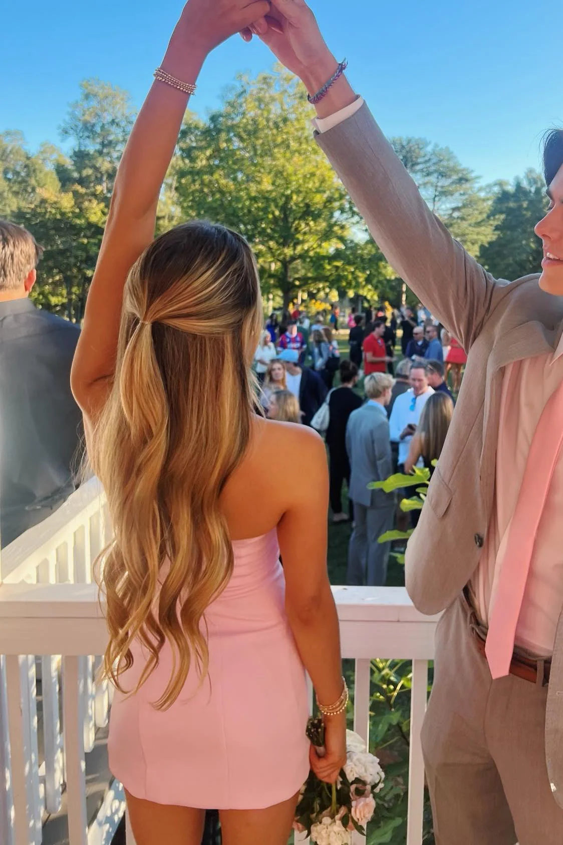 Pretty Satin 3D Florals Strapless Mini Party Homecoming Dress