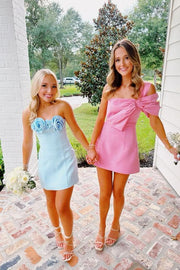 Pretty Satin 3D Florals Strapless Mini Party Homecoming Dress