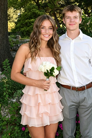 Pretty Strapless Chiffon Tiered Mini Party Homecoming Dress