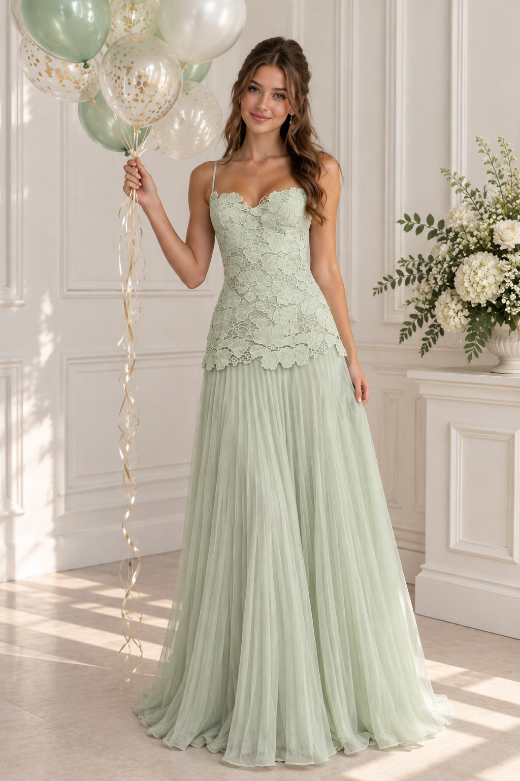 Pretty Sweetheart Lace And Chiffon Pleated Long Party Prom Dress