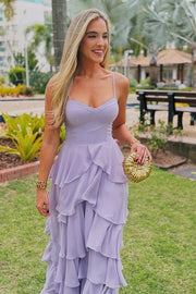 Pretty Sweetheart Spaghetti Straps Chiffon A-Line Tiered Party Prom Dress 